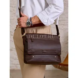 Сумка мужская кожаная Ruff Ryder большая коричневая