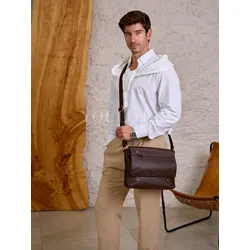 Сумка мужская кожаная Ruff Ryder большая коричневая