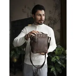 Сумка мужская через плечо кожаная Ryff Ryder коричневая