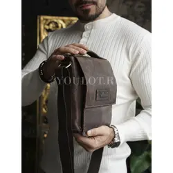 Сумка мужская через плечо кожаная Ryff Ryder коричневая