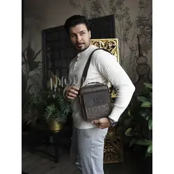 Сумка мужская через плечо кожаная Ryff Ryder коричневая