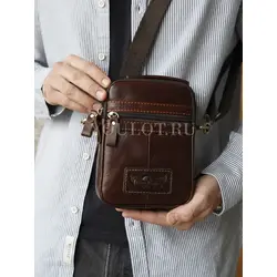 Сумка мужская маленькая Ruff Ryder кожаная на молнии