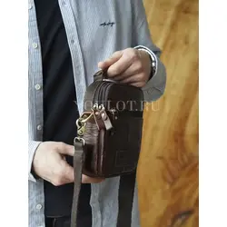 Сумка мужская маленькая Ruff Ryder кожаная на молнии