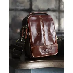 Сумка мужская через плечо Ruff Ryder из натуральной кожи маленькая коричневая