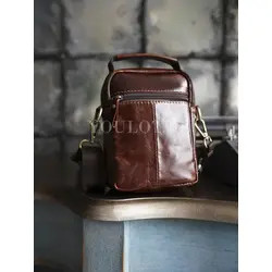 Сумка мужская через плечо Ruff Ryder из натуральной кожи маленькая коричневая