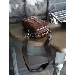 Сумка мужская через плечо Ruff Ryder из натуральной кожи маленькая коричневая