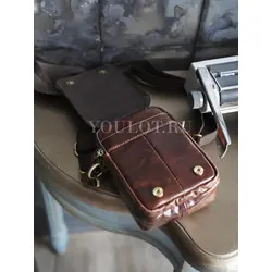 Сумка мужская через плечо Ruff Ryder из натуральной кожи маленькая коричневая