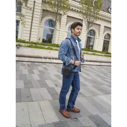 Сумка мужская через плечо, на пояс кожаная Ruff Ryder черная