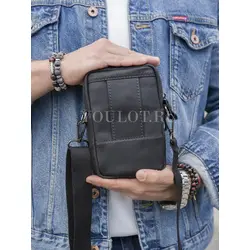 Сумка мужская через плечо, на пояс кожаная Ruff Ryder черная