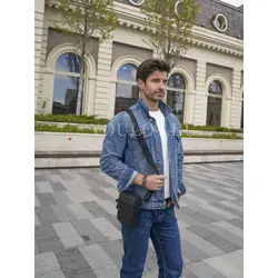 Сумка мужская через плечо, на пояс кожаная Ruff Ryder черная