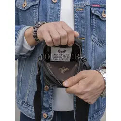 Сумка мужская через плечо, на пояс кожаная Ruff Ryder черная