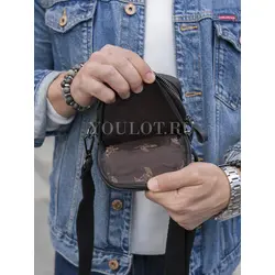 Сумка мужская через плечо, на пояс кожаная Ruff Ryder черная