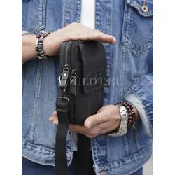 Сумка мужская через плечо, на пояс кожаная Ruff Ryder черная
