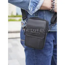 Сумка мужская через плечо, на пояс кожаная Ruff Ryder черная