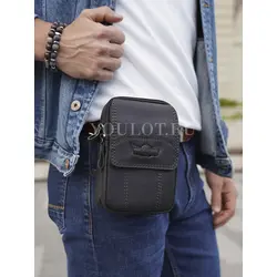 Сумка мужская через плечо, на пояс кожаная Ruff Ryder черная