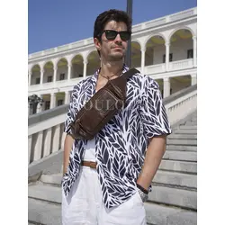 Сумка бананка мужская через плечо Ruff Ryder из натуральной кожи коричневая