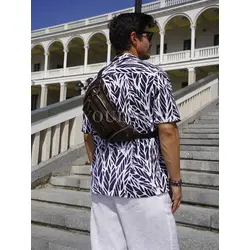 Сумка бананка мужская через плечо Ruff Ryder из натуральной кожи коричневая