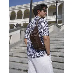 Сумка бананка мужская через плечо Ruff Ryder из натуральной кожи коричневая