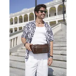 Сумка бананка мужская через плечо Ruff Ryder из натуральной кожи коричневая