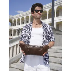 Сумка бананка мужская через плечо Ruff Ryder из натуральной кожи коричневая