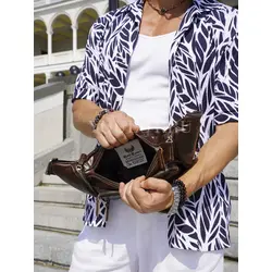 Сумка бананка мужская через плечо Ruff Ryder из натуральной кожи коричневая