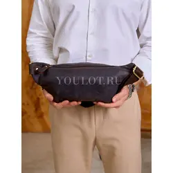 Кожаная бананка мужская Ruff Ryder из натуральной кожи коричневая