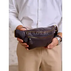 Кожаная бананка мужская Ruff Ryder из натуральной кожи коричневая