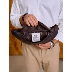 Кожаная бананка мужская Ruff Ryder из натуральной кожи коричневая