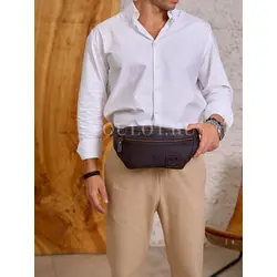 Кожаная бананка мужская Ruff Ryder из натуральной кожи коричневая