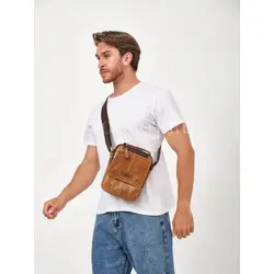 Кожаная мужская сумка на плечо Ryff Ryder светло-коричневая