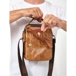 Кожаная мужская сумка на плечо Ryff Ryder светло-коричневая