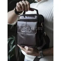 Сумка мужская кожаная через плечо с карманами Ruff Ryder