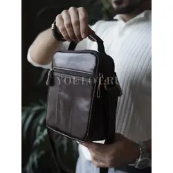 Сумка мужская кожаная через плечо с карманами Ruff Ryder