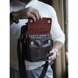 Сумка мужская кожаная через плечо с карманами Ruff Ryder