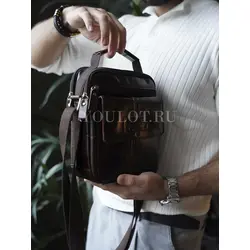 Сумка мужская кожаная через плечо с карманами Ruff Ryder