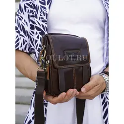 Сумка мужская через плечо кожаная Ryff Ryder коричневая