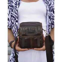 Сумка мужская через плечо кожаная Ryff Ryder коричневая