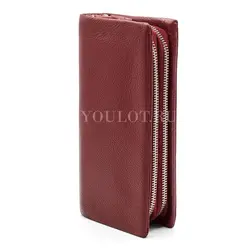 Кошелек женский с двумя молниями Briefcase кожаный красный