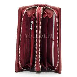 Кошелек женский с двумя молниями Briefcase кожаный красный