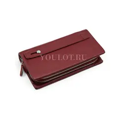 Кошелек женский с двумя молниями Briefcase кожаный красный