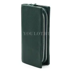 Женский кошелек с двумя молниями Briefcase кожаный зеленый