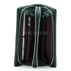 Женский кошелек с двумя молниями Briefcase кожаный зеленый