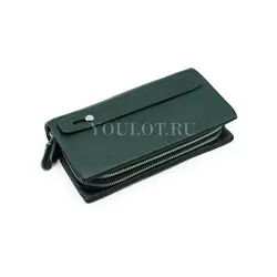 Женский кошелек с двумя молниями Briefcase кожаный зеленый