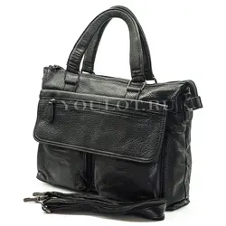 Мужской кожаный портфель Briefcase 33666# Black черного цвета