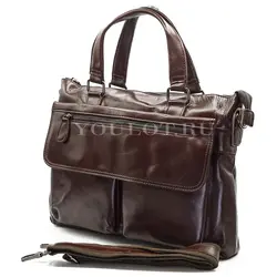 Мужской кожаный портфель Briefcase 33666# Brown с плечевым ремнем