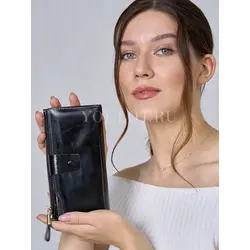 Кошелек портмоне женское Briefcase из натуральной кожи черный