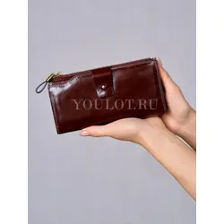 Кошелек женский для денег и телефона Briefcase из натуральной кожи кофейный