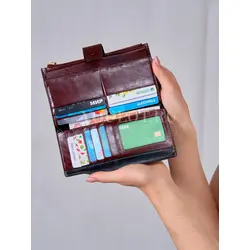 Кошелек женский для денег и телефона Briefcase из натуральной кожи кофейный