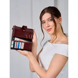 Кошелек женский для денег и телефона Briefcase из натуральной кожи кофейный