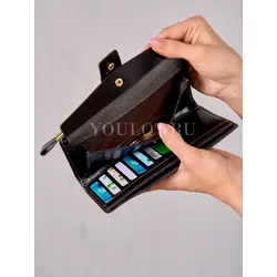 Кошелек женский для денег и телефона Briefcase из натуральной кожи кофейный